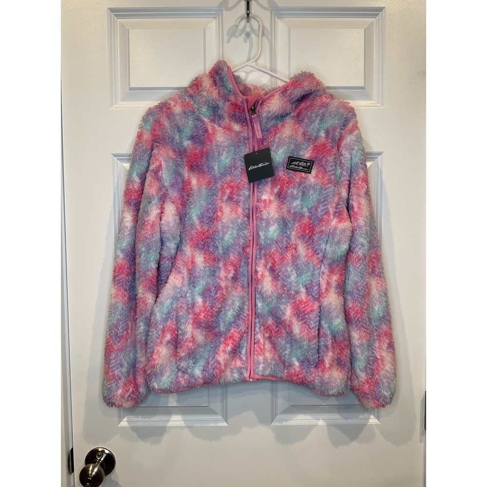 Eddie Bauer Girls High Pile Fleece Hooded Jacket Tie Dye Size L 14